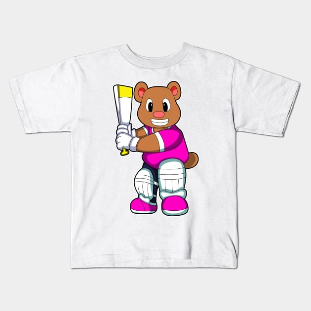 Bear as Batsman with Cricket bat Kids T-Shirt by Markus Schnabel